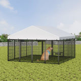 Large Dog Kennel Outdoor Pet Pens Dogs Run Enclosure Animal Hutch Metal Coop Fence with Roof Cover. W1820P318708