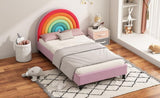 ZNTS Rainbow Design Upholstered Twin Platform Bed Cute Style Princess Bed for Boys & Girls, Teens, WF317595AAZ