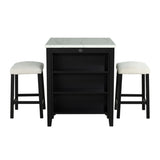 Dining Room Transitional 3pc Dining Set Gloss Table Top w Storage Shelves Side 2x Stools Black Ivory B2741P301902