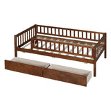 ZNTS Twin Size Daybed Wood Bed with Two Drawers, Walnut WF301864AAL