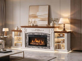 Fireplace TV Stand, Brown Painted Top Washed White Melamine Cabinet, 16818035
