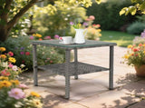 Square double layer glass tabletop gray gradient rattan side table 70224079