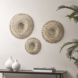 ZNTS Round Natural Fiber and Mirror 3-piece Wall Decor Set B03598788