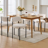 Set of 2 Modern Dining Chairs, White Boucle Upholstery with Curved Backrest & Black Metal Legs, T3661P338414