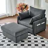 55" Oversized Chaise Lounge Chair Indoor with Ottoman and Storage , Comfy Corduroy Single Sofa, W3373P330165