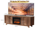 Fireplace TV Cabinet, Walnut Cabinet with Gold Handles, 147.5*34.5*64.5cm, Embossed MDF with 97795670