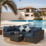 ZNTS 72243541同款 Patio Furniture,7 Pieces Outdoor Wicker Furniture Set Patio Rattan Sectional Conversation 13938242