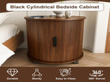 Mid Century Modern Cylinder End Table with Built-in Charging Station & Sliding Door, 2-Tier Storage 06416937