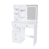 White dressing table, mirror and LED light, 5-drawer dressing table, movable and hidden mirror, 25456089