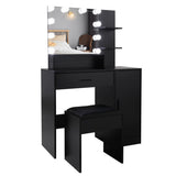 ZNTS FCH Large Vanity Set with 10 LED Bulbs, Makeup Table with Cushioned Stool, 3 Storage Shelves 1 30731740