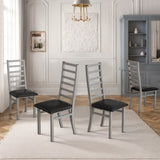 Metal Dining Chairs Set of 4, Steel Legs and PU Leather Seats, High Back Armless Dining Chairs, for W757P232719