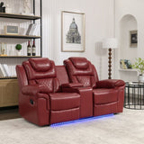 ZNTS Home Theater Seating Manual Recliner Loveseat with Hide-Away Storage, Cup Holders and LED Light WF310726AAJ