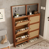 Rattan Shoe Cabinet for Entryway, Free Standing Shoe Rack with 3 Flip Drawers & Black Pegboard, W1801P172870
