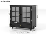Minimalist Black Buffet Cabinet with Double Glass Doors and Drawer, Modern Wooden Storage Sideboard W2557P307942