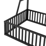 Twin Size Floor Bed Frame with Safety Fence, Metal Floor Bed with Desk and Storage Shelves, W1580P240068