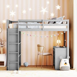 Twin Size Loft Bed with Ladder, Shelves, and Desk, Gray 83068138