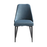 ZNTS Modern Sleek Design Velvet Fabric Blue Side Chair Set of 2 Black Finish Metal Legs Dining Furniture B011134421