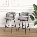28" Bar Chair Linen Woven Bar Stool Set of 2,Black legs Barstools No Adjustable Kitchen Island T2396P279779