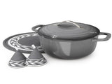 Stainless Steel Handle 7.5QT Round Enamel Pot Black-to-Grey Gradient 68652610