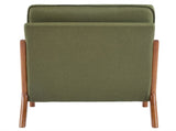 Mid-Century Oak Accent Chair - Green Upholstered Single Lounge Chair with Sturdy Wood Frame, Indoor 06333569