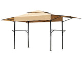 3.3x12.5FT Double Top Grill Gazebo, Khaki Polyester BBQ Canopy with Adjustable Side Sunshades, Black 83798018