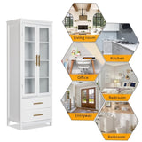 2 Glass Doors 2 Drawers Bathroom Standing Cabinet, Modern Style Bookcase, Household Storage Lockers, 80859839