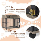 GO 44'' Heavy Duty Large Dog Furniture for Large Medium Dog with Lockable Wheels, Wooden Dog WF323360AAE