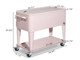 80QT Pink Patio Rolling Cooler Cart, Outdoor Insulated Ice Chest with Lockable 85524372