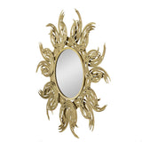 38" Sunburst Metal Decorative Mirror with Gold Finish, Boho Wall Decor Sun Mirror for Living Room W2078124327