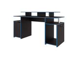 Blue Accents Minimalist Gaming Desk with Elevated Monitor Shelf B062P290272