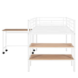 ZNTS Twin Size Metal Loft Bed with Desk and Shelves,White MF292498AAK