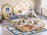 Twin and Full Size Solid Wood Montessori Floor Bed, House Shaped Frame with Safety Guardrails, W5767P546848