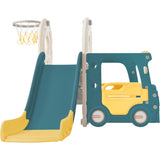 ZNTS Kids Slide with Bus Play Structure, Bus Toy with Slide for Toddlers, Bus Slide Set with Basketball 01214672