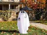 5ft Black & White Umbrella Ghost Halloween Decoration with 100 Warm White LED Wire Lights, 30V 3.6W 46739640