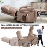 Brown Heat Massage Dual Motor Infinite Position Up to 350 LBS Large Electric Power Lift Recliners W1803P264024