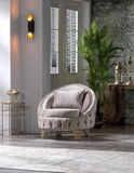 Modern Style Button Tufted Chair Made Of Wood and Gold Coated Metal Legs in Taupe Color 698781276105