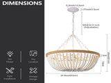21.65" Farmhouse Chandelier, Matte White & Natural Wood Finish, 5xE26 Socket Max 60W, Bulbs Not W6558P574498
