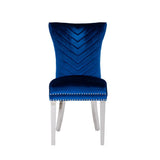 Eva 2 Piece Stainless Steel Legs Chair Finish with Velvet Fabric in Blue 733569303144