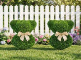 2 Pack Whimsical Bear Topiary Trees Artificial Boxwood Greenery with Golden Bows for Indoor Outdoor 24860070
