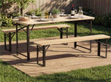 47" Foldable Picnic Table with 2 Benches, Solid Fir Wood Outdoor Dining Set with Sturdy Metal Frame 56401921