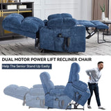 Blue Dual Motor Infinite Position Up to 350 LBS Chenille Power Lift Recliner Chair, Heavy Duty W3224P290205