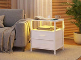 Modern Nightstand with Charging Station & App-Controlled LED Lights, Bed Side Table with 2 Drawers, 18941839