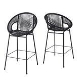 Ferrara Outdoor Patio Black Faux Wicker Barstool, Set of 2 N775P266222B