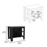 Kitchen Island, kitchen table 35" H, Four Legs, Three Open Storage Shelves, Black / Ibiza Marble B097132963