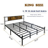 KING Bed Frame with Wood Headboard & Footboard,Metal Platform Queen Size Mattress Foundation Strong W3286P308744