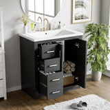 ZNTS 30'' Bathroom with Ceramic Sink Combo,Solid Wood Frame Bathroom Storage Cabinet, Freestanding N710P191970B