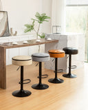 Round Storage Bar Stool Set of 2, Brown Faux Leather Height Adjustable Barstool, 360&degCounter Height W2200P152186