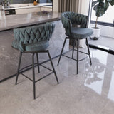 26" Bar Chair Suede Woven Bar Stool Set of 2,Black legs Barstools No Adjustable Kitchen Island W2189P180367