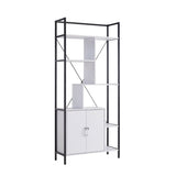Six Shelf Modern Bookcase with Two Door Storage Cabinet with Two Shelves - White and Black Metal B107131415