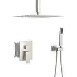 Dual Shower Head - 12 Inch Ceiling Mount Square Shower System with Rough-in Valve, Brushed Nickel W124357676
